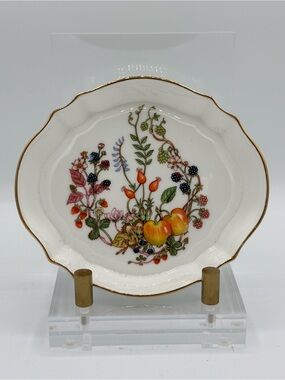 Hammersley Fine Bone China England Trinket Dish Fruit Floral Gold Trim 5.5”
